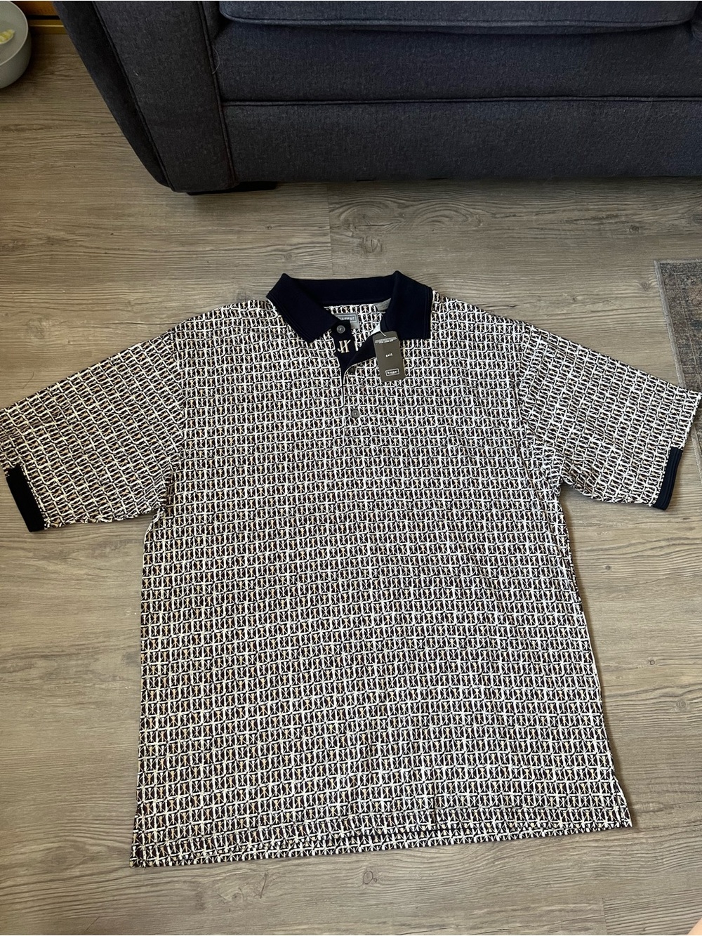 NWT Haggar Men’s Golf Short Sleeve Button Up Polo Golf Tee Print